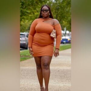 Rebdolls Orange Mini Slong Sleeve Dress